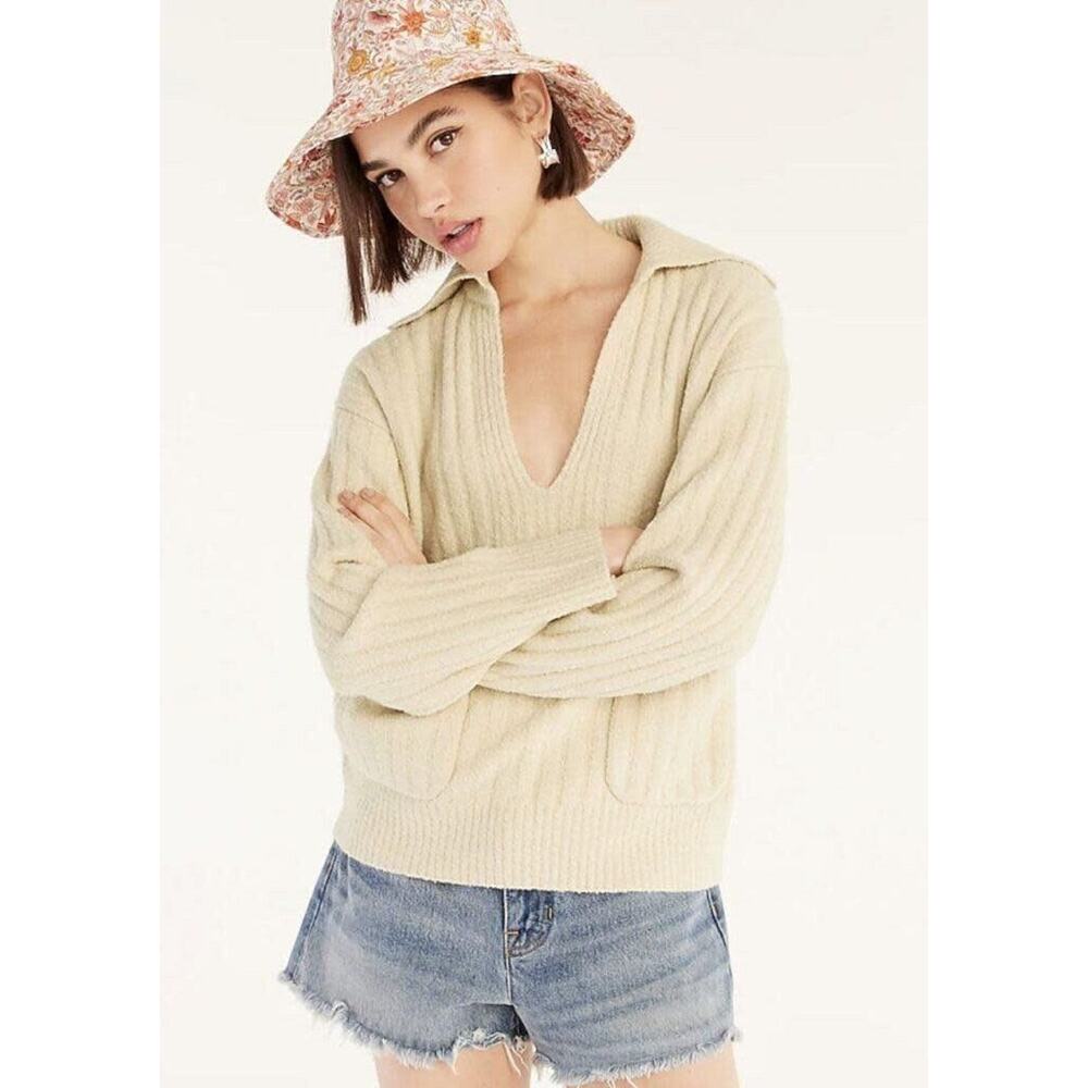 J. Crew Collared Cotton-bouclé Beach Sweater Size XS in Ivory - Picture 3 of 8